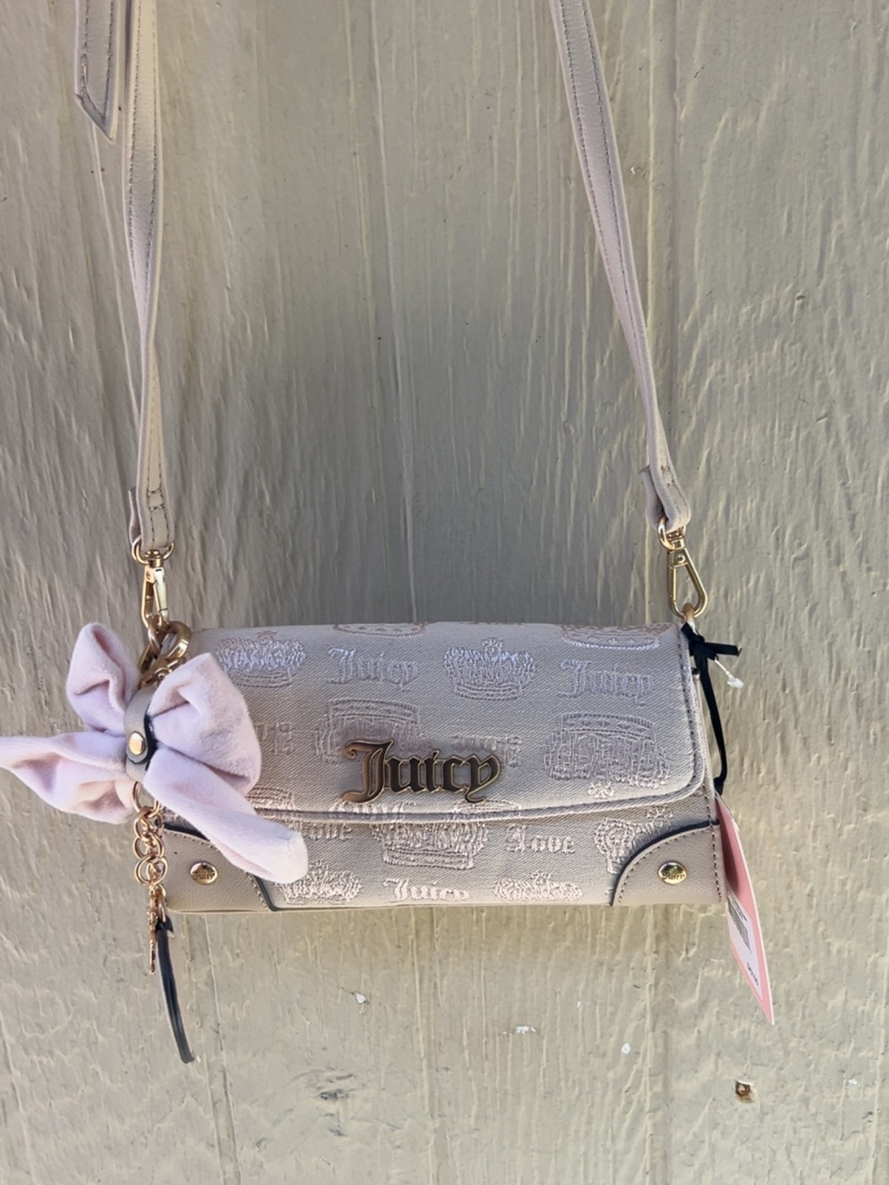 Juicy Couture Light Pink Embossed Bow Crossbody Bag